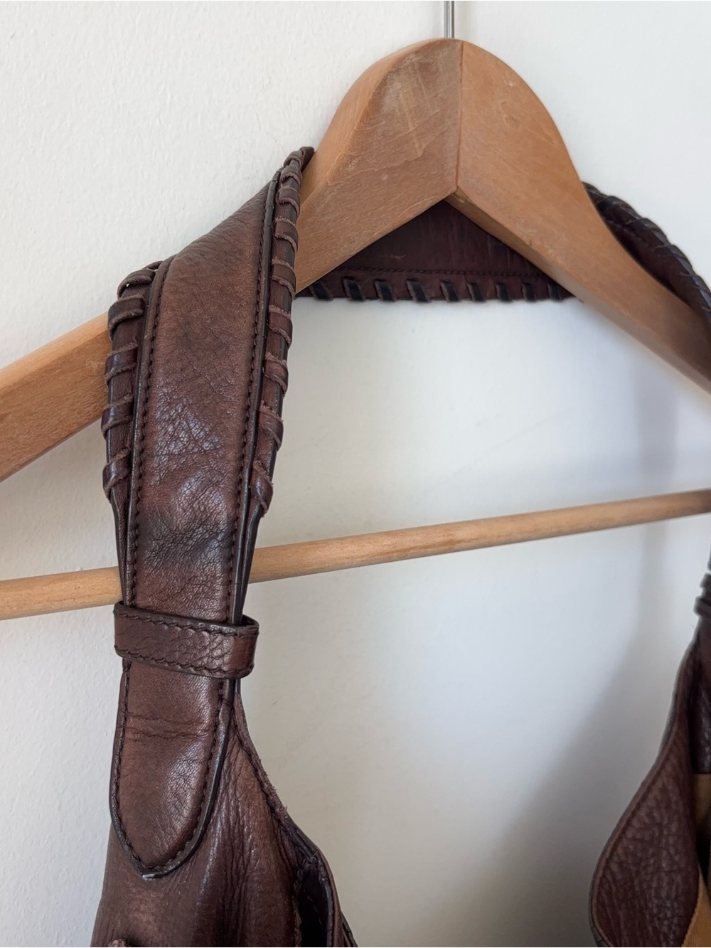 Ralph Lauren Collection Leather Fringe Shoulder Hobo Bag Dark Chocolate Brown - Picture 7 of 16